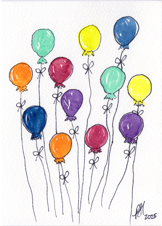 Colorful Celebration Balloons - Set of 4 X 6 Notecards